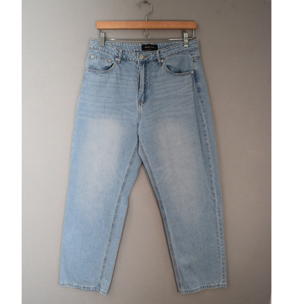 White Fox Wide Leg Jeans Medium Light Blue High Rise Denim Women Casual